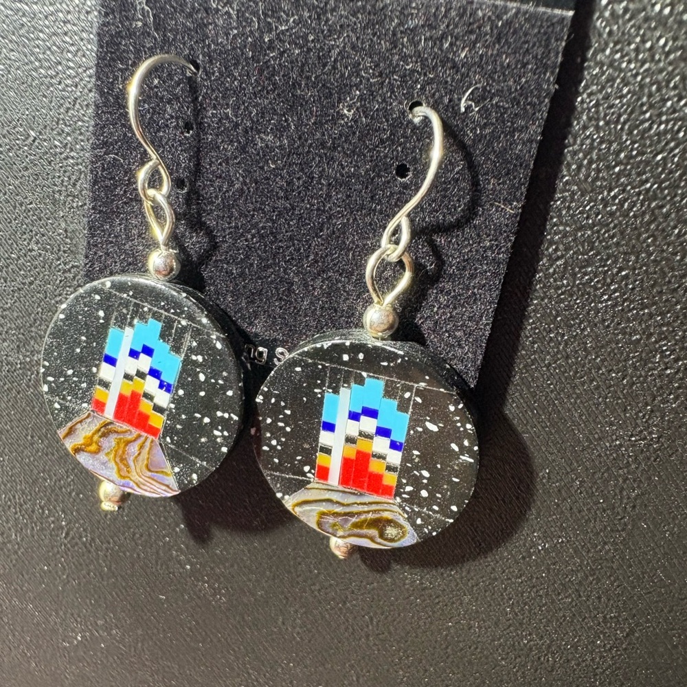 Colorful Geometric Inlay Earrings - Picture 3 of 5